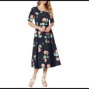 Nina Leonard Nicole Belted Midi Dress with Godet Detail